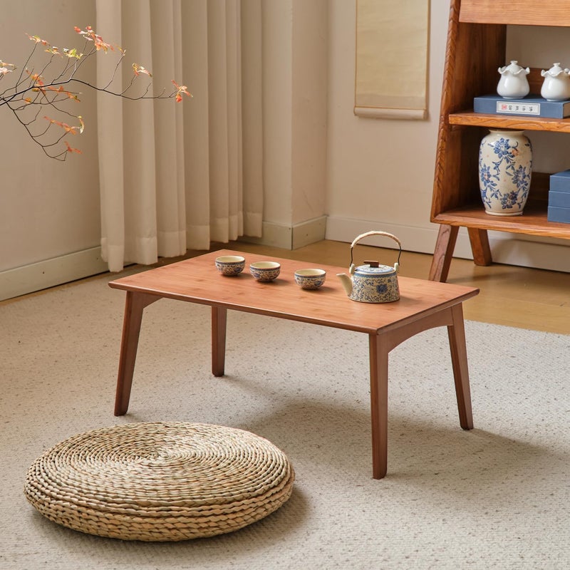JIKUGO Japanese Floor Table No Assembly Required Bamboo Folding Walnut Coffee Table Bedroom 26x15.8x11.8in Furniture Low Tea Table for Sitting on The Floor Walnut Large - Image 1