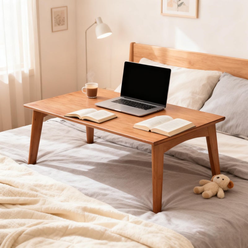 JIKUGO Japanese Floor Table No Assembly Required Bamboo Folding Walnut Coffee Table Bedroom 26x15.8x11.8in Furniture Low Tea Table for Sitting on The Floor Walnut Large - Image 3