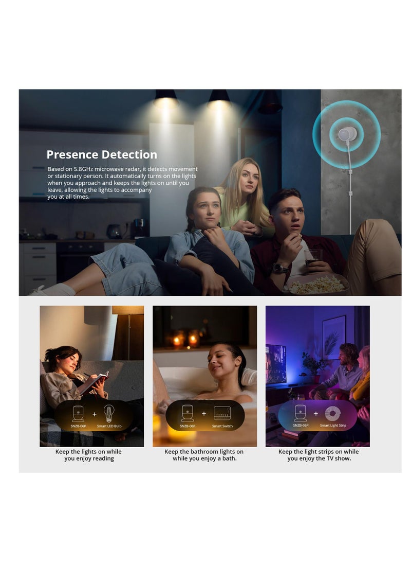 SYOSI - SNZB-06P Zigbee Human Presence Sensor with 5.8GHz Microwave Radar and Built-in Light Detector - Compatible with Alexa, Google Home, and Home Assistant - Image 1