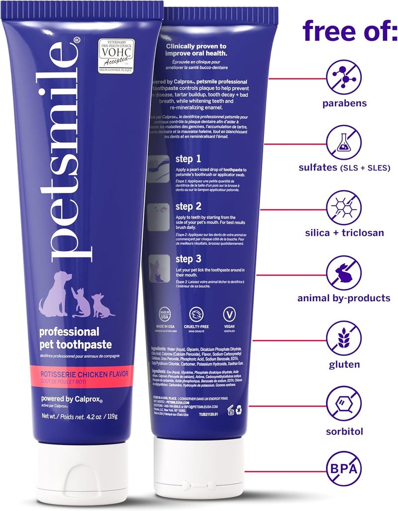 petsmile Professional Whitening Dog Toothpaste | VOHC Approved Flavored Pet Toothpaste with Plaque Control | Human-Grade Ingredients Clean Teeth & Improves Dental Health (Rotisserie Chicken, 4.2 Oz) - Image 2