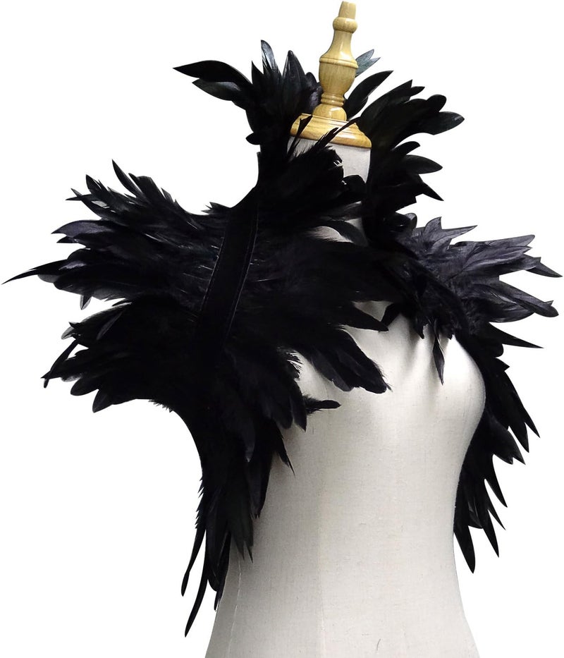 L'vow Victorian Real Natural Feather Shrug Shawl Shoulder Wrap Cape Gothic Collar (Black) - Image 5