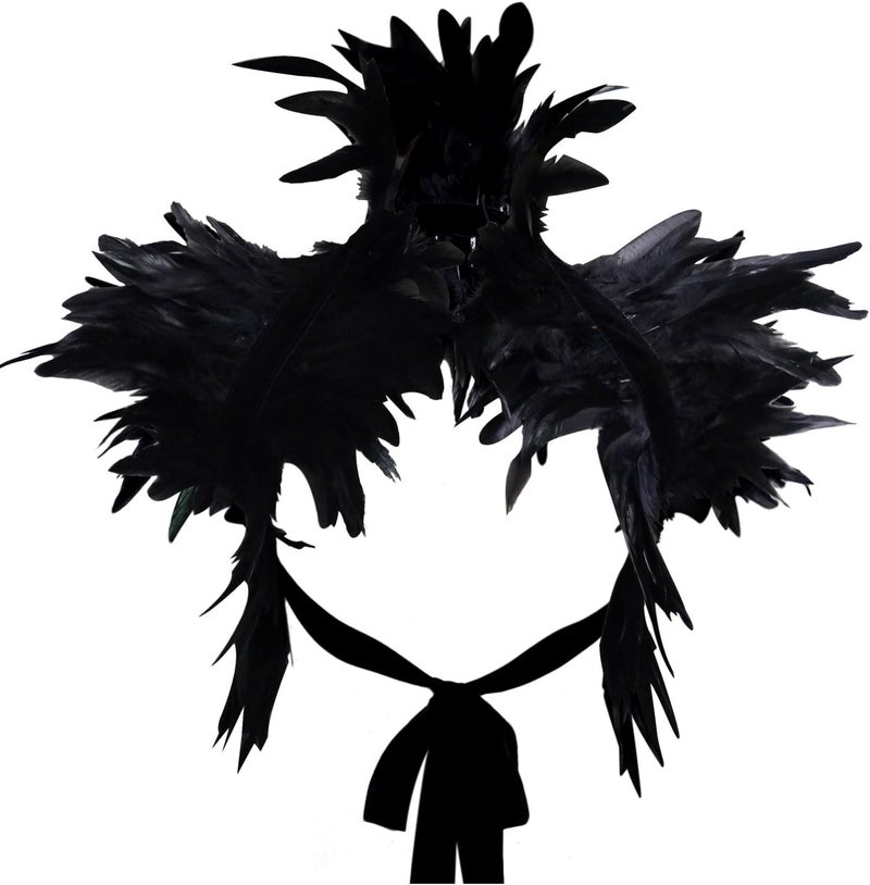 L'vow Victorian Real Natural Feather Shrug Shawl Shoulder Wrap Cape Gothic Collar (Black) - Image 4