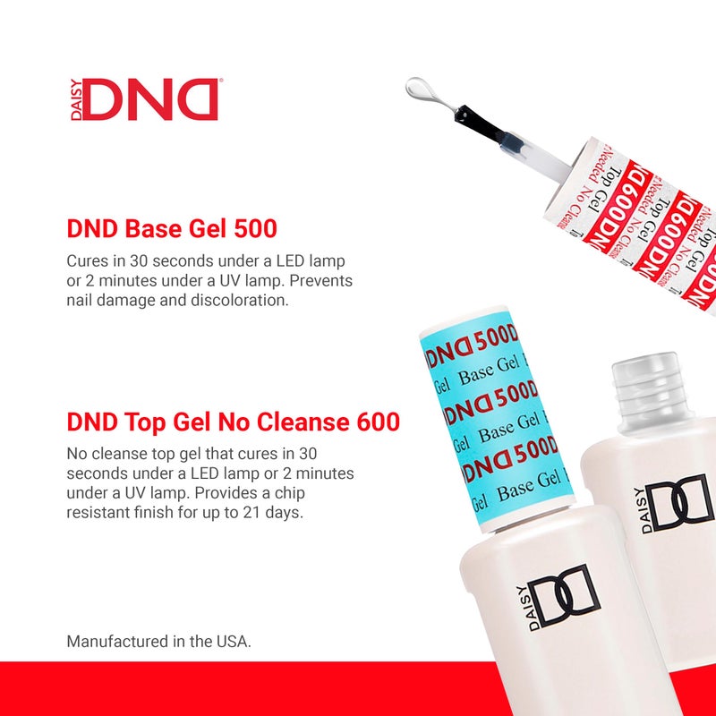 DAISY DND مجموعة طلاء الجل الأساسي والعلوي DND DC بدون تنظيف، طلاء جل UV/LED 800 وطلاء علوي بدون تنظيف 900، ثنائي طلاء جل احترافي للصالة، 0.5 أونصة سائلة لكل منهما - Image 3
