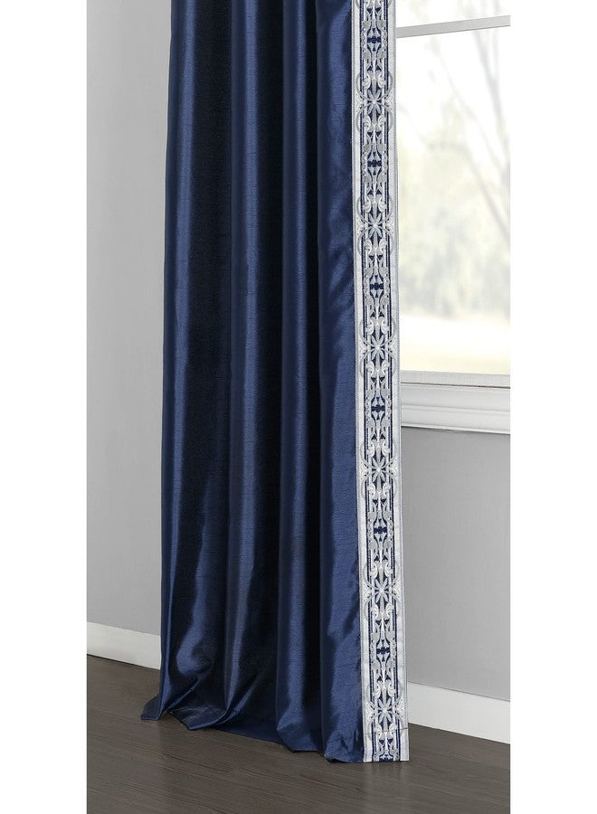 Lush Decor Luxury Traditional Regency Faux Silk Border Trim Window Curtain Panel (Single), 84" L x 52" W, Navy - Image 3