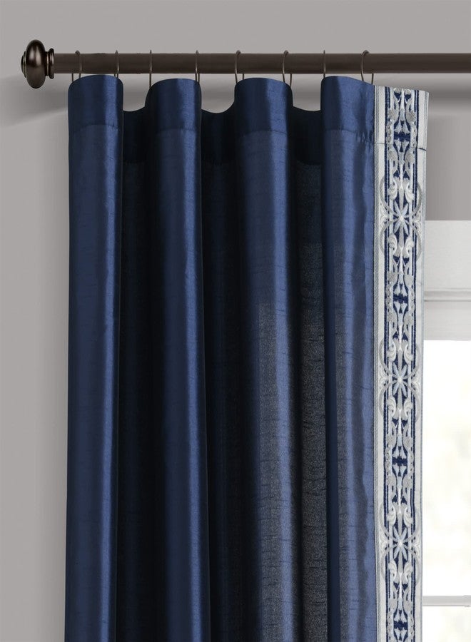 Lush Decor Luxury Traditional Regency Faux Silk Border Trim Window Curtain Panel (Single), 84" L x 52" W, Navy - Image 1