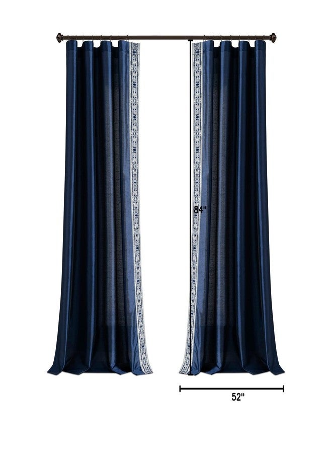Lush Decor Luxury Traditional Regency Faux Silk Border Trim Window Curtain Panel (Single), 84" L x 52" W, Navy - Image 4