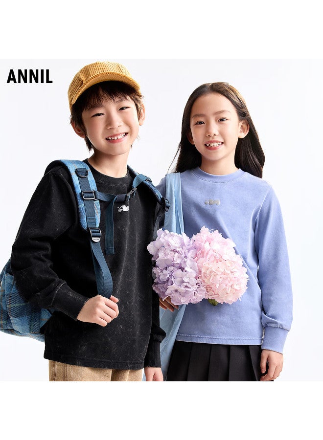 Annil Kids Boys And Girls Moisture-wicking Breathable Crew Neck Long Sleeve Knit Sweater Autumn New Cosmic Purple 170cm - Image 1