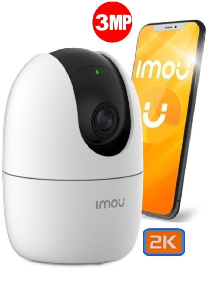 ايمو كاميرا أمان داخلية بدقة 1080P و2K، بدقة 3 ميجابكسل، بزاوية رؤية 360° واتصال WiFi، مزودة بكشف الإنسان، تتبع الحركة، صوت ثنائي الاتجاه، رؤية ليلية بالأشعة تحت الحمراء، وضع الخصوصية، تخزين محلي وسحابي، منفذ إيثرنت، باللون الأبيض. - Image 1
