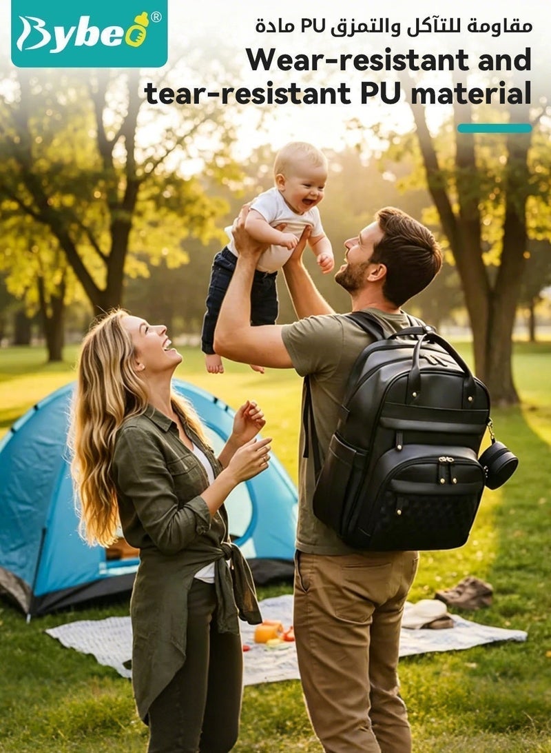 Bybeo PU Baby Diaper Bag Backpack with Multifunction Diapers Changing Station, Baby Travel Backpack Bag with Toy Bar for Outdoor and Travel, Large Capacity Infant Gift, USB Port, 3 Toys - Image 5