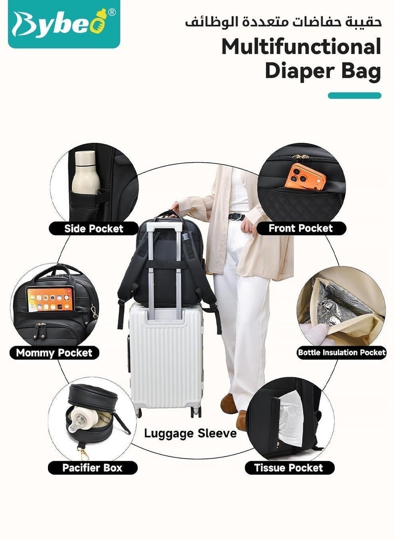 Bybeo PU Baby Diaper Bag Backpack with Multifunction Diapers Changing Station, Baby Travel Backpack Bag with Toy Bar for Outdoor and Travel, Large Capacity Infant Gift, USB Port, 3 Toys - Image 4