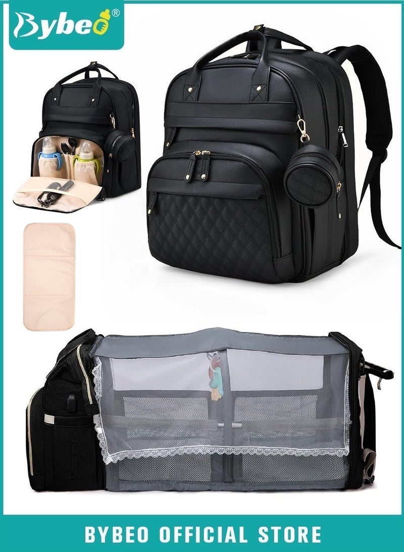 Bybeo PU Baby Diaper Bag Backpack with Multifunction Diapers Changing Station, Baby Travel Backpack Bag with Toy Bar for Outdoor and Travel, Large Capacity Infant Gift, USB Port, 3 Toys - Image 1