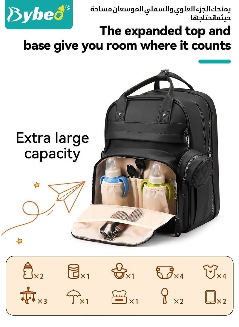 Bybeo PU Baby Diaper Bag Backpack with Multifunction Diapers Changing Station, Baby Travel Backpack Bag with Toy Bar for Outdoor and Travel, Large Capacity Infant Gift, USB Port, 3 Toys - Image 3