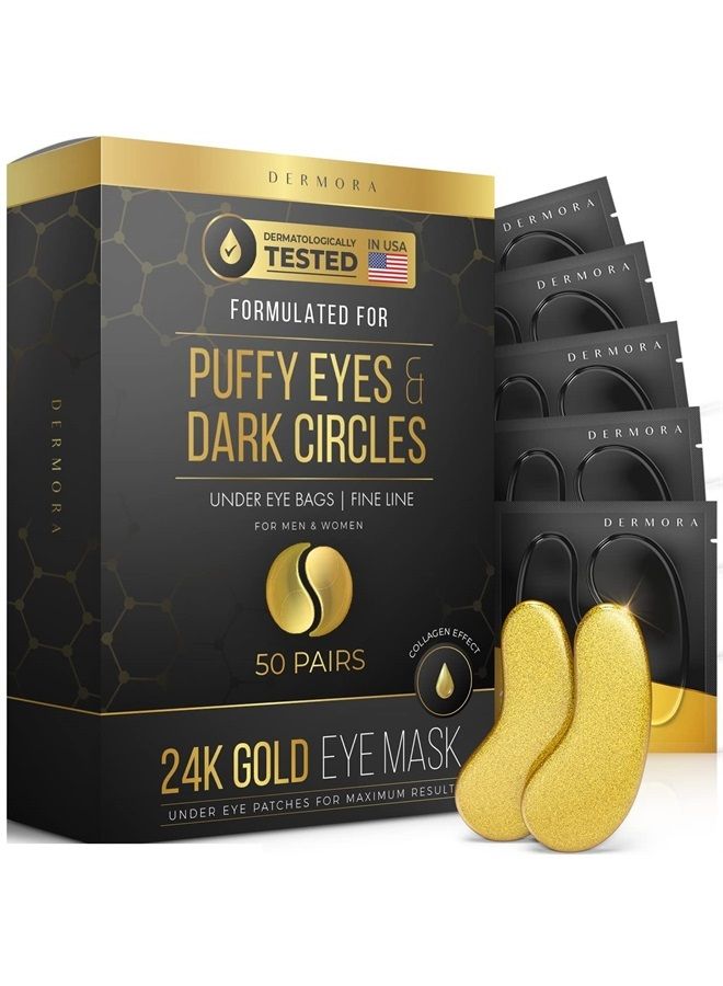 Dermora Skin Treatment Mask 24K Gold Eye Mask - 50 Pairs Eye Gels - Rejuvenating Treatment for Dark Cirlce,Puffiness,Refresh,Revitalizing,Travel,Wrinkles - Image 1