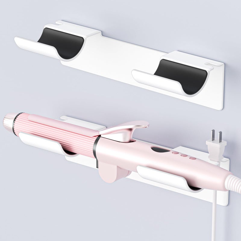 LOXSUN 2 PCS Wall Mount Curling Iron Holder and Hair Tool Organizer with Adhesive, Multifunctional Hot Flat Iron and Hair Straightener Holder Storage Stand for Vanity, Cabinet and Wall, White - Image 1