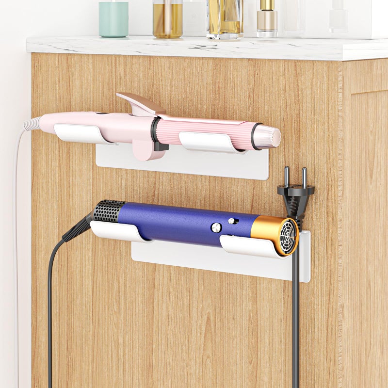 LOXSUN 2 PCS Wall Mount Curling Iron Holder and Hair Tool Organizer with Adhesive, Multifunctional Hot Flat Iron and Hair Straightener Holder Storage Stand for Vanity, Cabinet and Wall, White - Image 3