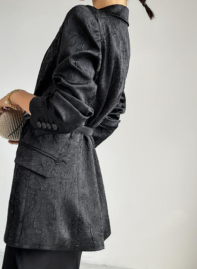 Take Two Black Longline Textured Blazer - Image 5