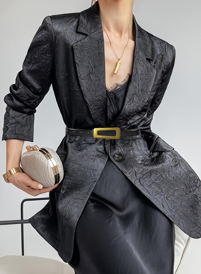 Take Two Black Longline Textured Blazer - Image 1