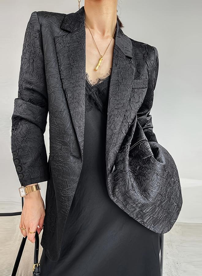 Take Two Black Longline Textured Blazer - Image 4