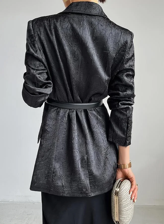 Take Two Black Longline Textured Blazer