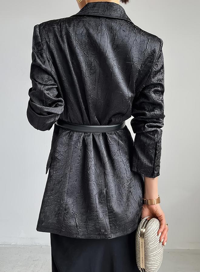 Take Two Black Longline Textured Blazer - Image 2