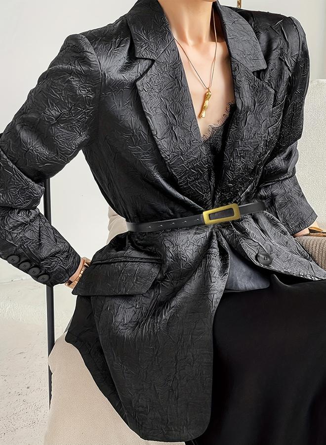 Take Two Black Longline Textured Blazer - Image 3