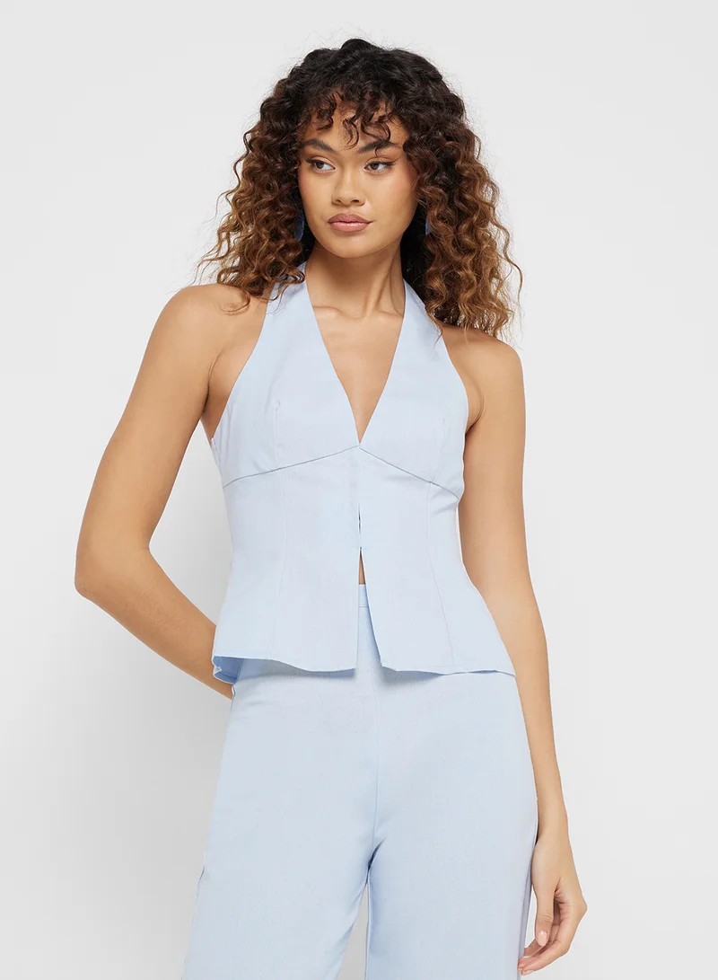 Ginger Halter Neck Vest Top & Straight Fit Pant Set