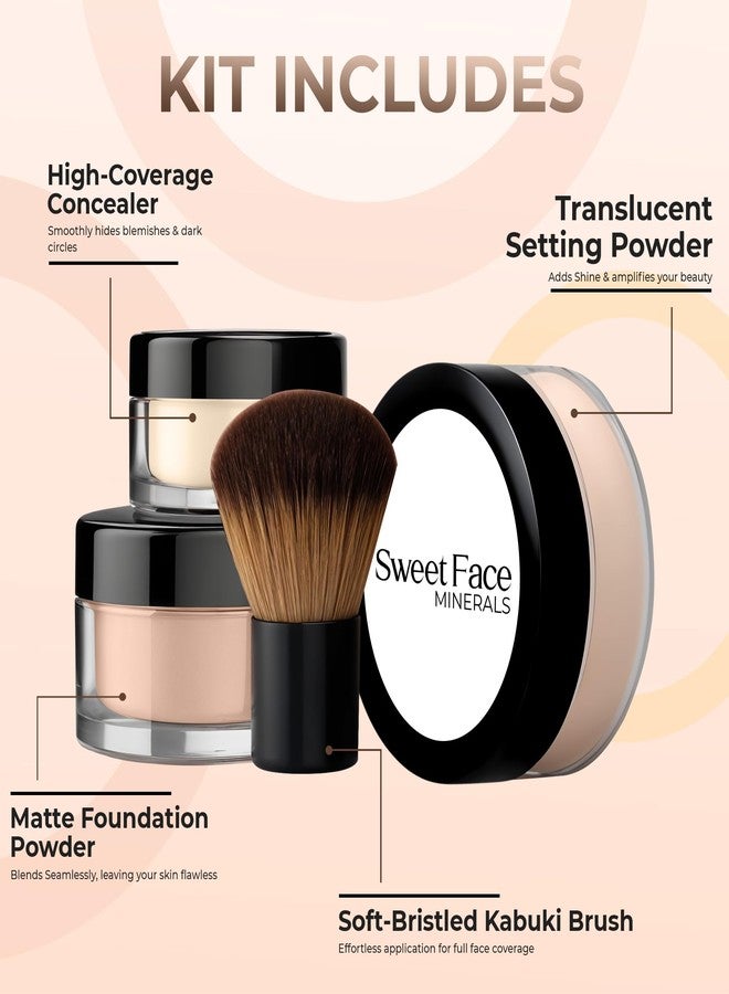 Sweet Face Minerals 4pc Full Size Kit (Light) Mineral Makeup Matte Translucent Loose Foundation + Kabuki Brush + Concealer + Finishing Setting Powder + Bare Face Full Coverage SPF 30 All Skin Types Waterproof - Image 2