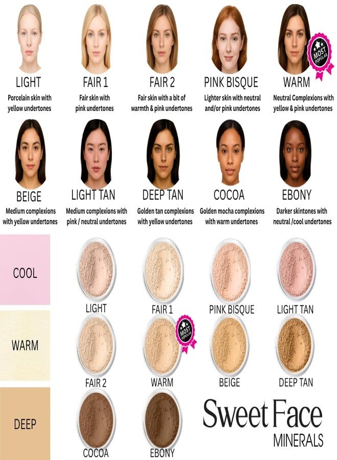 Sweet Face Minerals 4pc Full Size Kit (Light) Mineral Makeup Matte Translucent Loose Foundation + Kabuki Brush + Concealer + Finishing Setting Powder + Bare Face Full Coverage SPF 30 All Skin Types Waterproof - Image 3