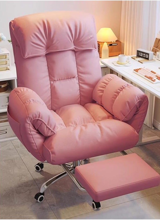 Hihonor Computer Chair, Home Ergonomic Gaming Gaming Chair Seat, Lazy Computer Sofa Chair, Bedroom Reclinable Leisure Back Chair (Pink)  - Image 1