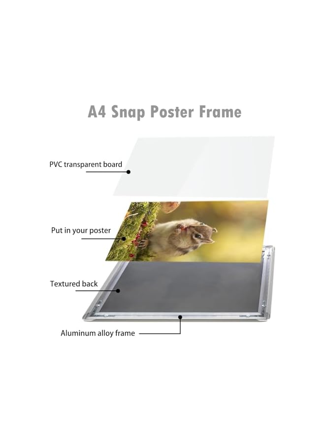 The Bros إطار سناب A4 فضي - إطار ألومنيوم للمستندات، عرض على الحائط وتعليق الصور - حامل ملصقات مع مشابك فتح أمامية مريحة، 1 قطعة - Image 4