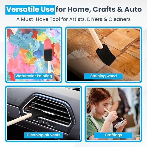 TX liteart Foam Paint Brushes - Pack of 50 Disposable, 1-inch Sponge Brushes for Acrylic Painting, Staining, Varnishes & DIY Craft Projects - by TX liteart - Image 4