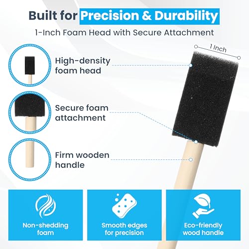 TX liteart Foam Paint Brushes - Pack of 50 Disposable, 1-inch Sponge Brushes for Acrylic Painting, Staining, Varnishes & DIY Craft Projects - by TX liteart - Image 2