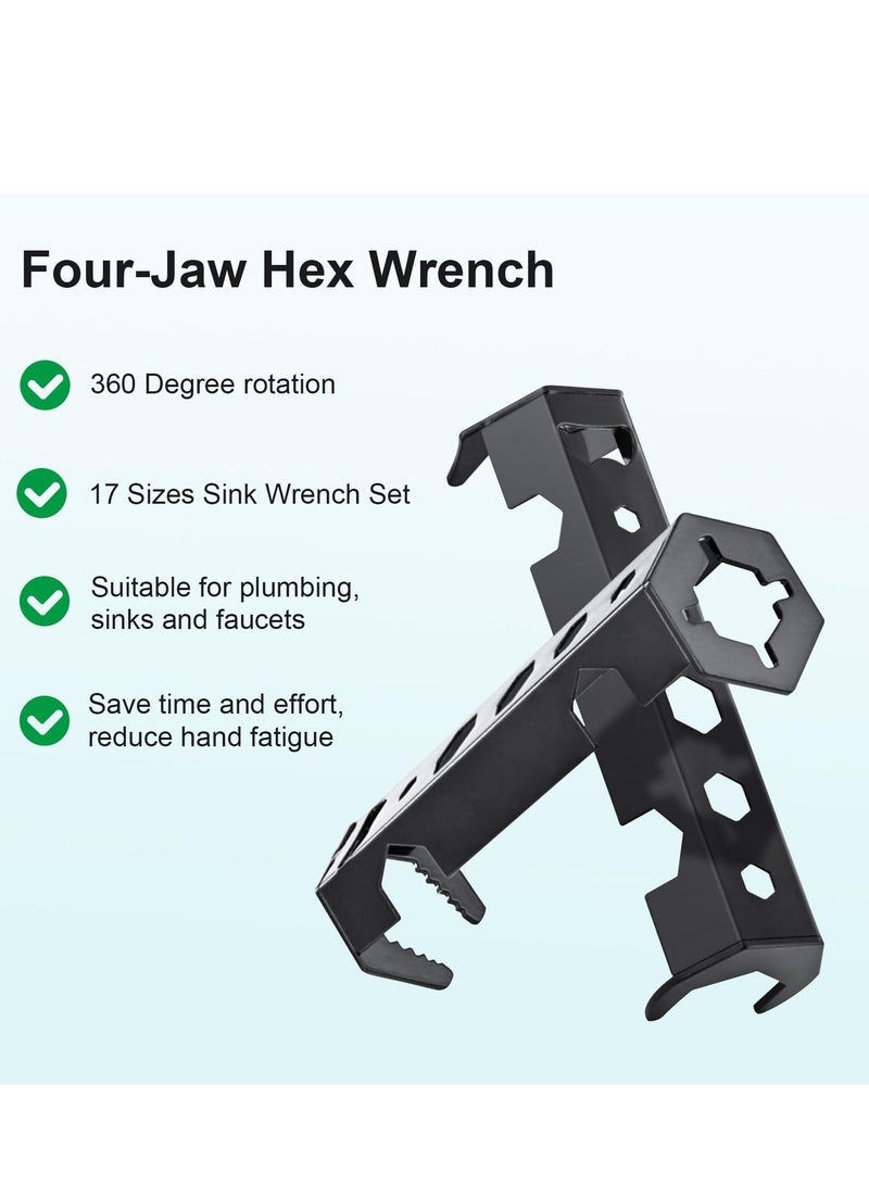 Excefore 2 Pcs Multifunctional Basin Wrench, Faucet Wrench, 14 Sizes Sink Wrench Set, Faucet Plumbing Pipe Tools, Universal Under Sink Plumbers Wrench for Tight Spaces, Wrench Repair Tools for Men - Image 5