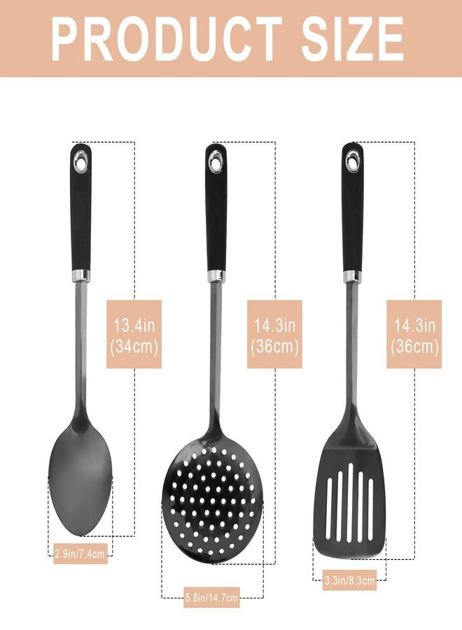 JXWING 3-Piece Cooking Utensils Set Stainless Steel Large Serving Spoons Set Slotted Spoon Spatula Turner Skimmer Commercial and Residential Use Dishwasher Safe, Black - Image 3