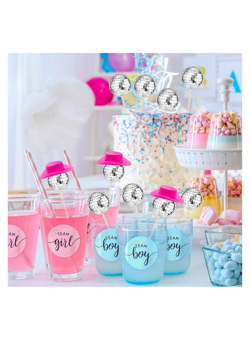 Excefore Hot Pink Girl Cake Toppers 20Pcs Disco Cowgirl Cake Decoration,10PCS Disco Ball Cake Toppers,10PCS Mini Cowboy Hat for Crafts Westen Cowgirl Party Birthday Table Decor - Image 5