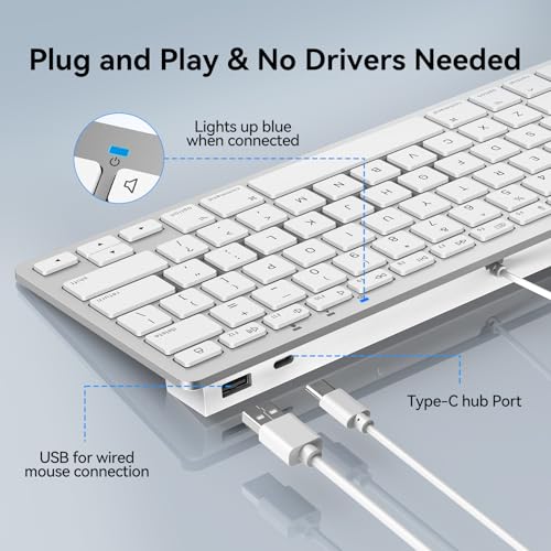 TECKNET USB Wired Keyboard and Mouse for Mac, Dual Interface(Type-C and USB A), Ergonomic Slim Keyboard Set Compatible with MacBook, iMac, Mac mini/Pro, White - Image 3