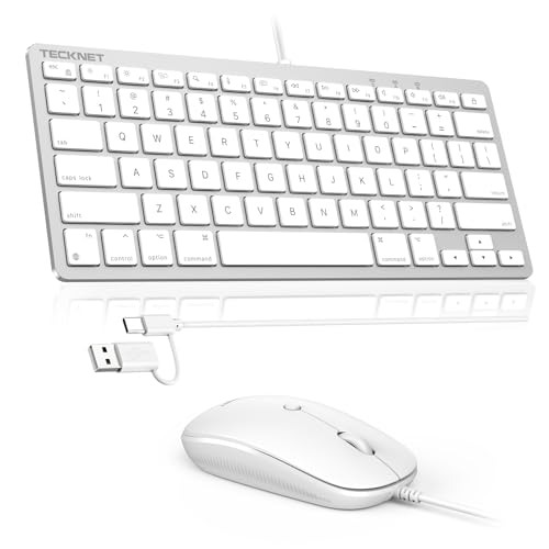 TECKNET USB Wired Keyboard and Mouse for Mac, Dual Interface(Type-C and USB A), Ergonomic Slim Keyboard Set Compatible with MacBook, iMac, Mac mini/Pro, White - Image 1