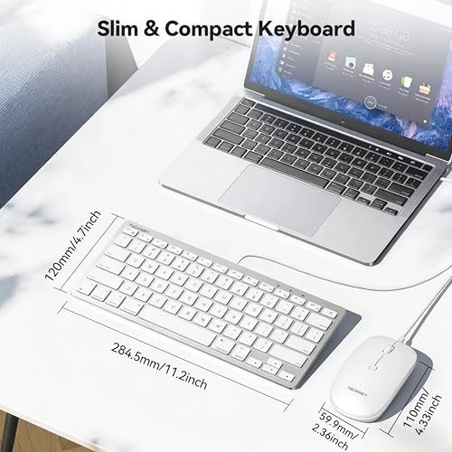 TECKNET USB Wired Keyboard and Mouse for Mac, Dual Interface(Type-C and USB A), Ergonomic Slim Keyboard Set Compatible with MacBook, iMac, Mac mini/Pro, White - Image 4