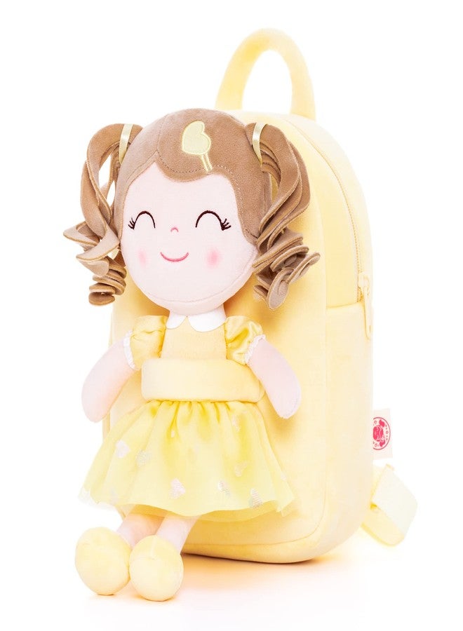Gloveleya Back to School Gifts for Girls Toddler Backpack Baby Girls Gift Plush Bag Diaper Bag with Spring Girl Doll Curly Hair Girl Toys with Love Yellow 9 Inches - Image 1