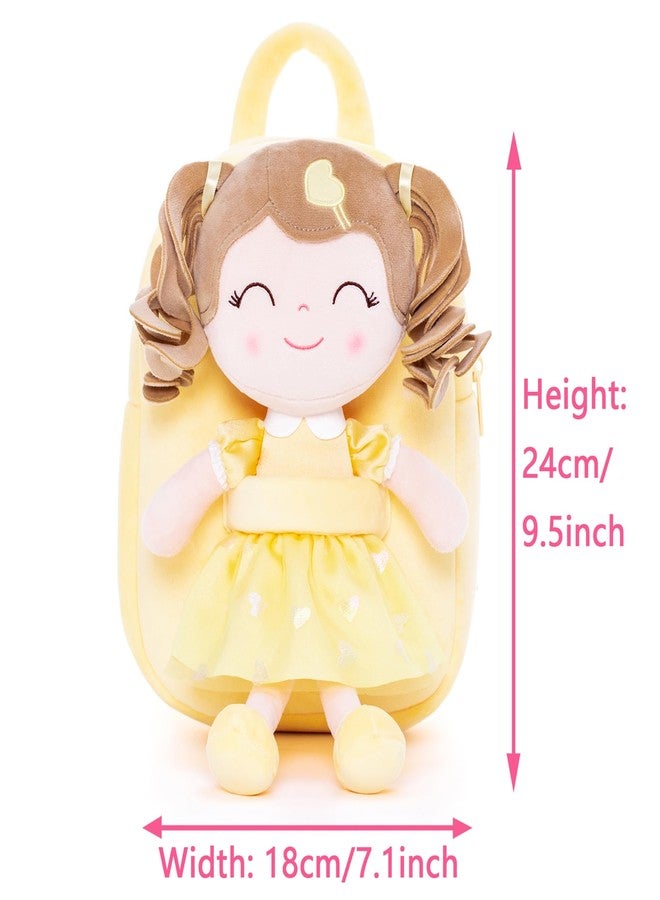 Gloveleya Back to School Gifts for Girls Toddler Backpack Baby Girls Gift Plush Bag Diaper Bag with Spring Girl Doll Curly Hair Girl Toys with Love Yellow 9 Inches - Image 3