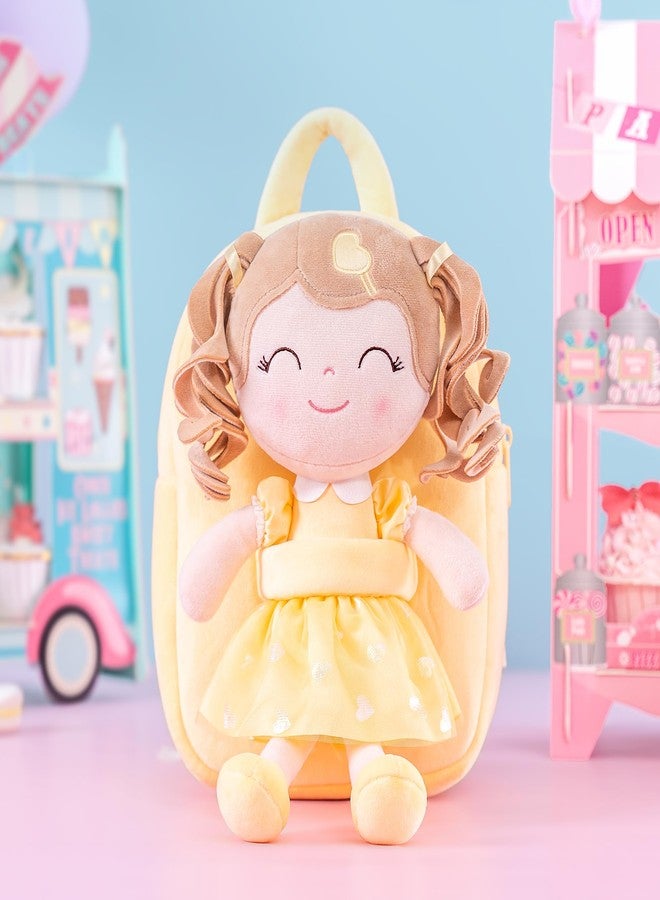 Gloveleya Back to School Gifts for Girls Toddler Backpack Baby Girls Gift Plush Bag Diaper Bag with Spring Girl Doll Curly Hair Girl Toys with Love Yellow 9 Inches - Image 2