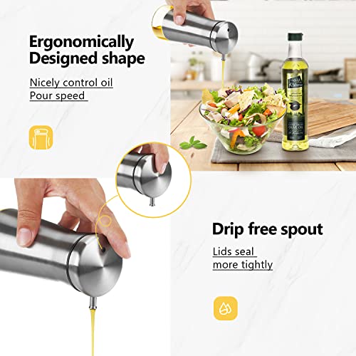Aelga Olive Oil And Vinegar Dispenser Set -2 Pack Elegant Stainless Steel Oil Dispenser Set- Vinegar Bottle for Kitchen with No-Drip - Image 2