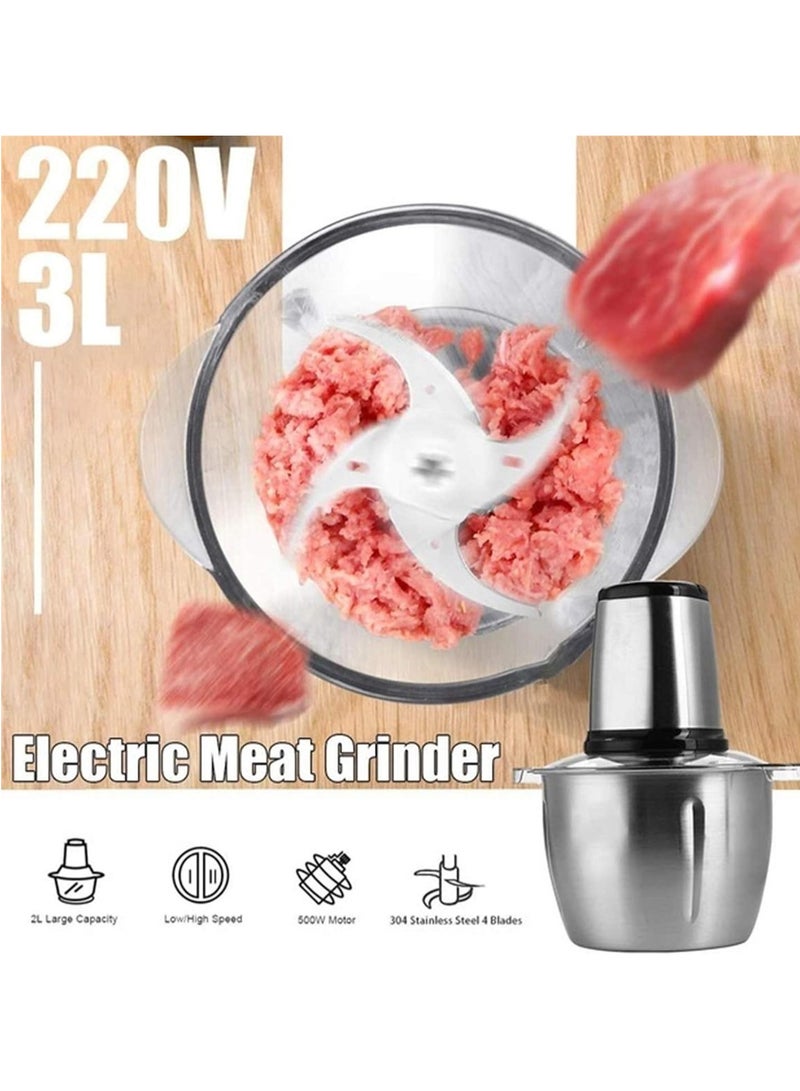DubaiGallery Food Chopper Electric Meat Chopper with Powerful Motor 3L Stainless Steel, 2 Speed Levels Safety Function Multi Chopper For Meat Fruits Vegetables. - Image 2