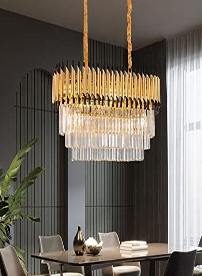 ADWAIT Modern K9 Crystal Chandeliers Black Gold 3-Tier Round Crystal Chandelier Ceiling Light Fixture for Living Room and (Rustic, 800x350mm) - Image 1