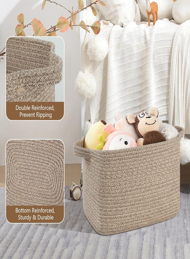 OIASKET Storage Basket for Organizing, Woven Baskets for Storage, Rectangle Decorative Baskets for Shleves, Closet, Toys, Books, Nursery Organizer Bins - Pack of 3 (Brown) - Image 3