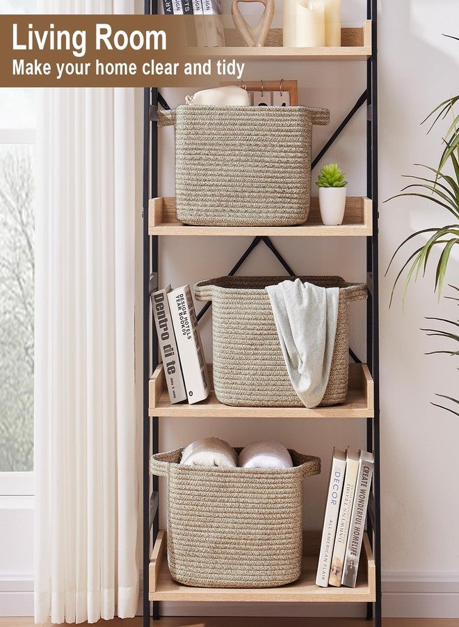 OIASKET Storage Basket for Organizing, Woven Baskets for Storage, Rectangle Decorative Baskets for Shleves, Closet, Toys, Books, Nursery Organizer Bins - Pack of 3 (Brown) - Image 4