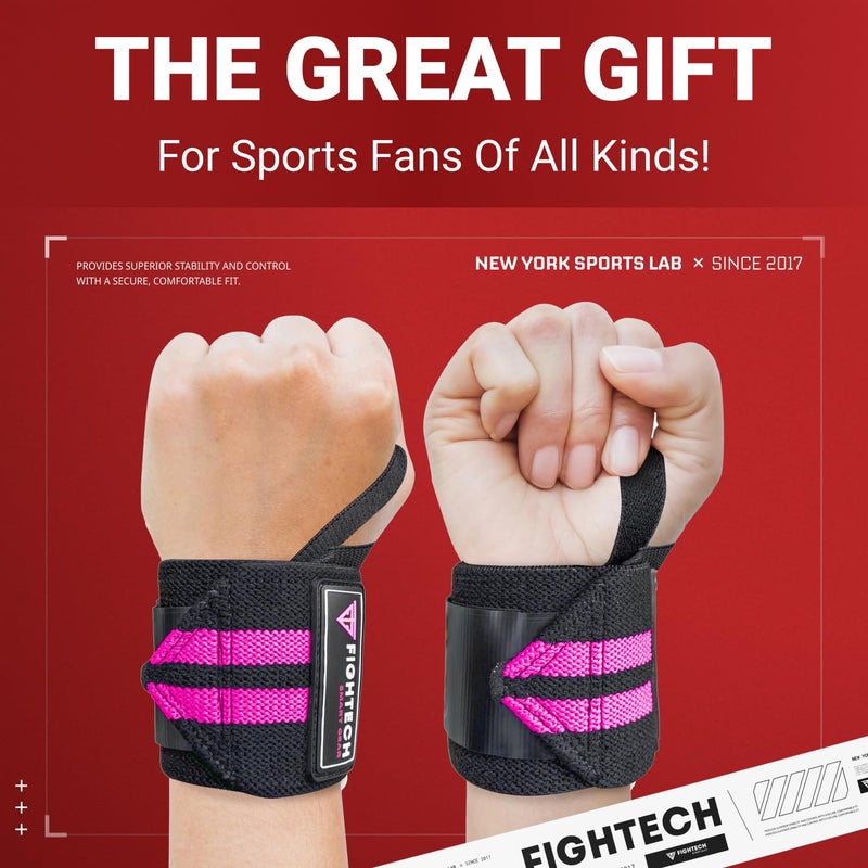 FIGHTECH Wrist Wraps for WeightLifting | 18 inch Professional Grade Lifting Wrist Wraps | Best for Powerlifting Competition, Strength Training, Bodybuilding (Pink, 18 Inch) - Image 2