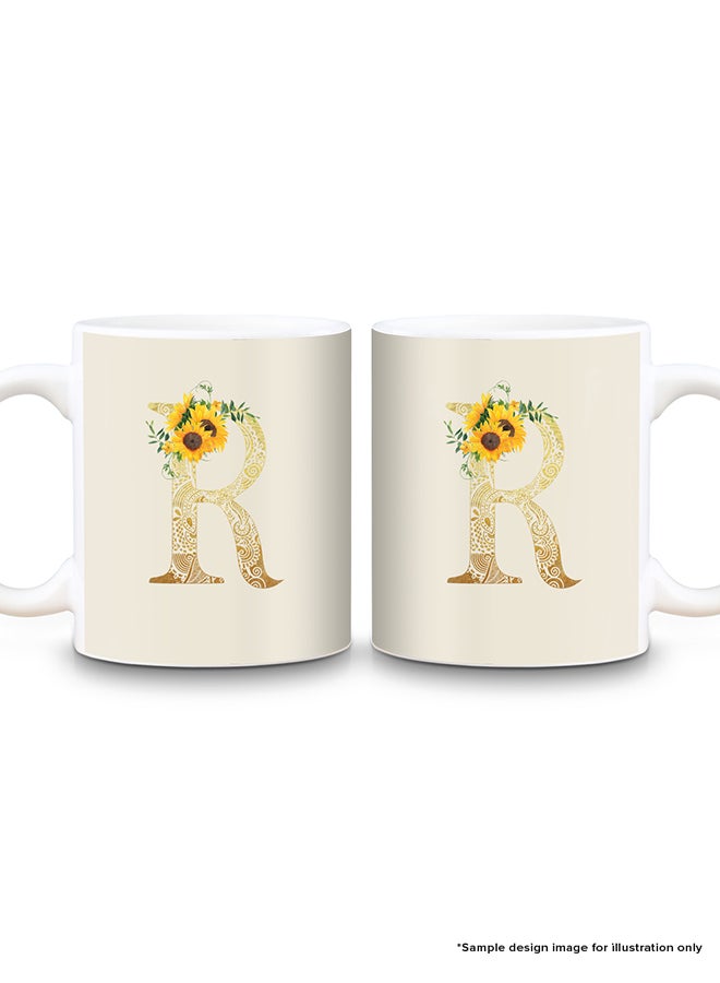 Printed Coffee Mug + A5 Spiral Notebook Memo Personalised Combo Gift SetCustom Monogram Initial Letter Floral Pattern Alphabet - O (Grey)