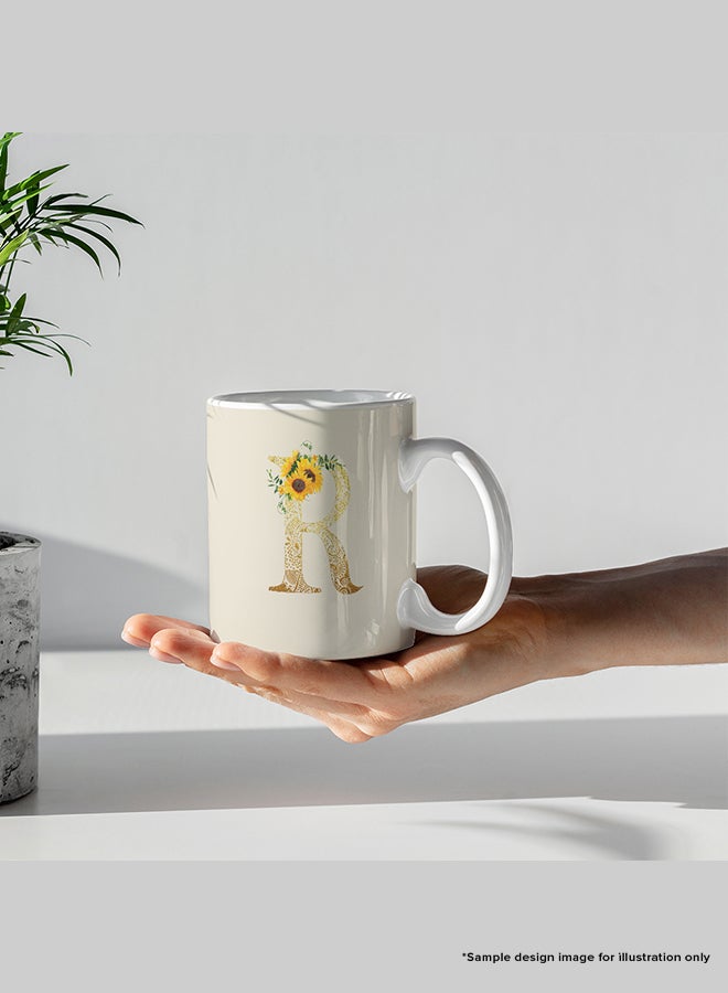 Printed Coffee Mug + A5 Spiral Notebook Memo Personalised Combo Gift SetCustom Monogram Initial Letter Floral Pattern Alphabet - O (Grey)