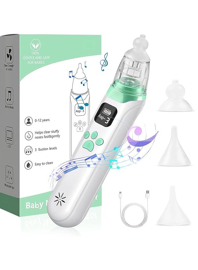 متجر الفرح شفاط أنف للأطفال، شفاط أنف كهربائي للأطفال الصغار، شفاط أنف للأطفال مع 3 رؤوس سيليكون، وظيفة الإيقاف المؤقت والموسيقى والضوء المهدئة، منظف أنف أوتوماتيكي، شفاط أنف محمول للأطفال - Image 2